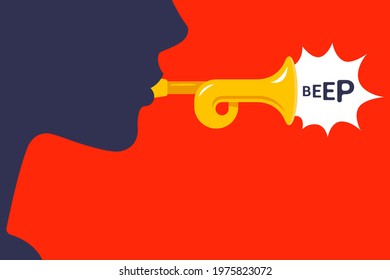man plays a wind musical instrument. flat vector illustration.