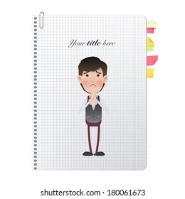 Man pleading printed in notebook. Vector design