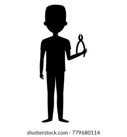 man with pliers tool isolated icon