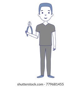 man with pliers tool isolated icon