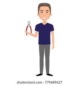 man with pliers tool isolated icon
