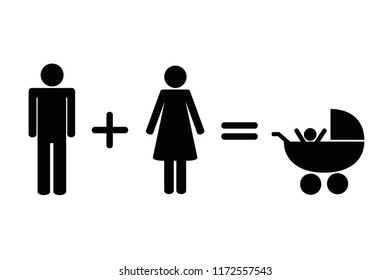 man plus woman family with baby pictogram vector illustration