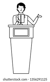 man in a podium black and white