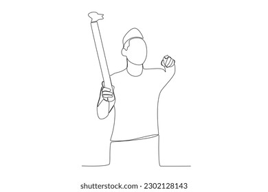 A man pointed ahead while carrying a torch. Islamic new year one-line drawing