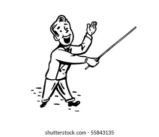 Man With Pointer Stick - Retro Clip Art