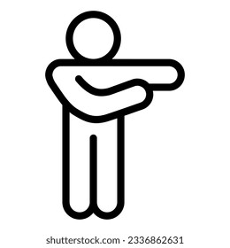 Man pointing with arms to left line icon. Man with two arms raised left outline style pictogram on white background. Stick figure or stickman for mobile concept and web design. Vector graphics