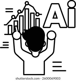 A man is pointing at a chart with the word AI in the background In black and white line style