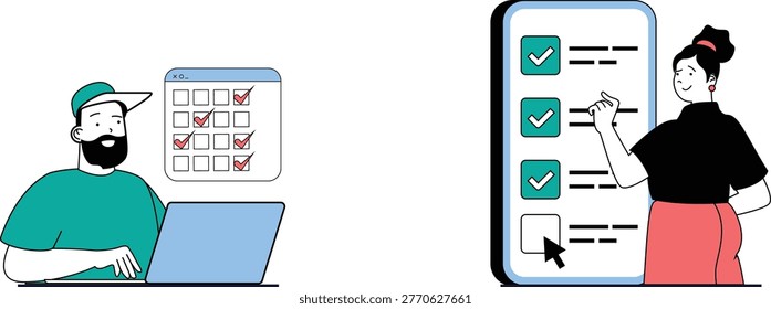 Man pointing at a checklist on a smartphone screen showing completed tasks