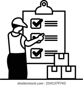 A man is pointing at a clipboard with a checklist on it