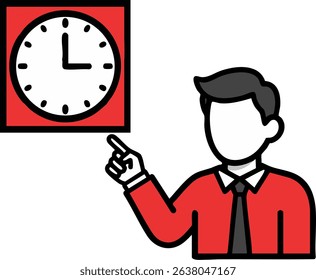 Man pointing at clock time management vector illustration icon