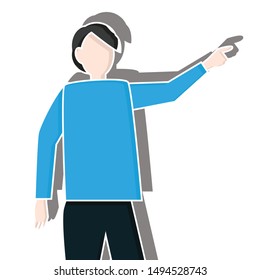 Man pointing concept on white background. Flat vector illustration for web page.