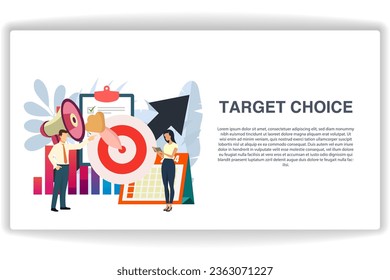 A man was pointing at the dartboard. website page Target Choice. Modern flat design concept of web page design for website and mobile website