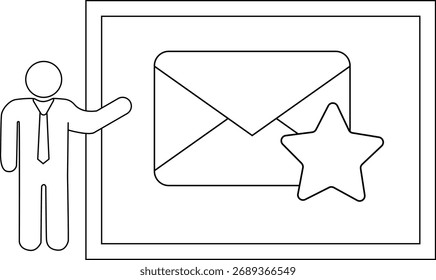 Hombre que señala al icono del email con la estrella dentro de un rectángulo bordeado