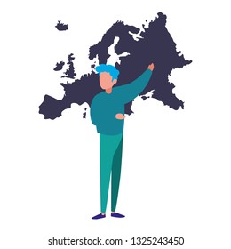 man pointing european map