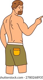 man pointing finger away while standing at the beach