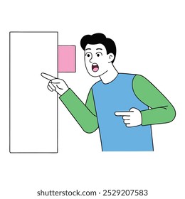 man pointing finger on wall while shocke