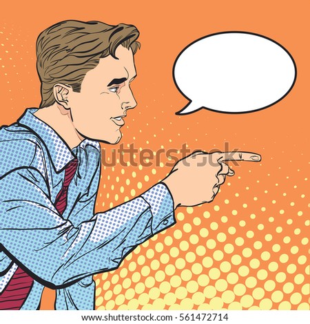 A man pointing a finger. Man proving the facts. Man explaining something. Speaking man. Handsome young businessman giving advice. Concept idea of advertisement and promo. Halftone background.