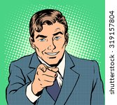Man pointing finger retro style pop art. We are waiting for you