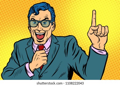 man pointing finger up. Pop art retro vector illustration vintage kitsch drawing