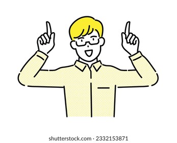 A man pointing a finger upward to explain