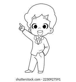 Man pointing fingers in different directions isolated on white background,cartoon,coloring page