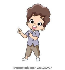 Man pointing fingers in different directions,cartoon isolated on white background
