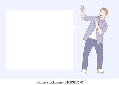 Man pointing fingers to empty space isolated on background, Flat illustration vector.