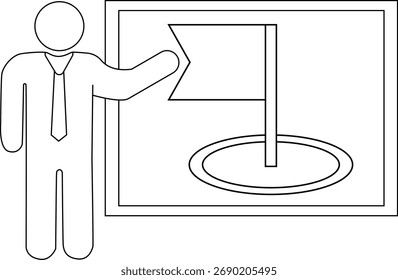Man pointing at a flag on a board