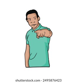 a man is pointing forward with his finger