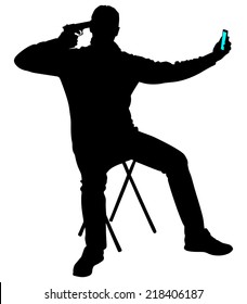 Man pointing a gun at his head, suicide concept, vector