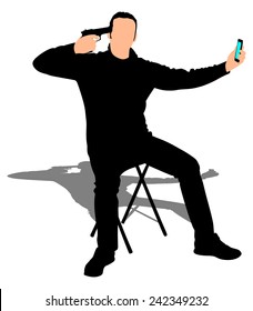 Man pointing a gun at his head, suicide concept, vector 