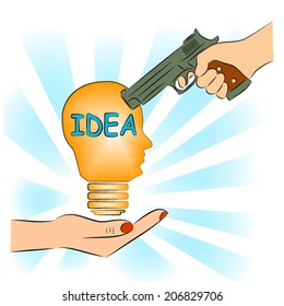 Man pointing a gun at the idea.