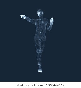 Man Pointing his Finger. 3D Model of Man. Geometric Design. Vector Illustration. 