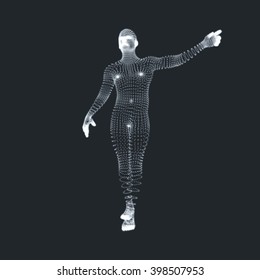 Man Pointing his Finger. 3D Model of Man. Geometric Design. Vector Illustration. 