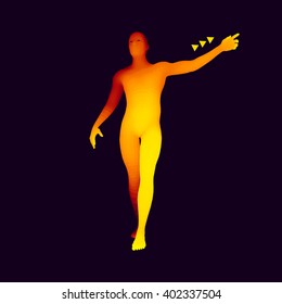 Homem apontando o dedo. Modelo 3D do Homem. Ilustração de vetor. 