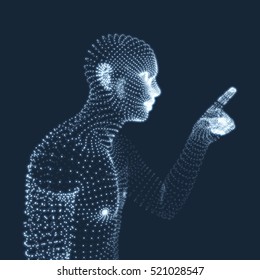 Man Pointing his Finger. 3D Model of Man. Geometric Design. Vector Illustration.