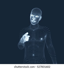 Hombre Apuntando su Dedo. Modelo 3D de hombre. Diseño Geométrico. Ilustración vectorial.