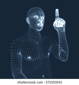 Hombre Apuntando su Dedo. Modelo 3D de hombre. Diseño Geométrico. Ilustración vectorial.