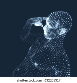 Man Pointing his Finger. 3D Model of Man. Geometric Design. Vector Illustration. 
