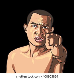 Man pointing his finger with angry face,vector illustration
