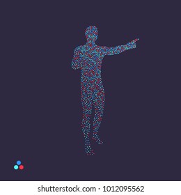 Man Pointing His Finger. Dotted Silhouette Of Person. Vector Illustration.