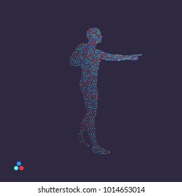 Man Pointing His Finger. Dotted Silhouette Of Person. Vector Illustration.