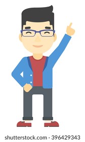 Man pointing up with his forefinger.