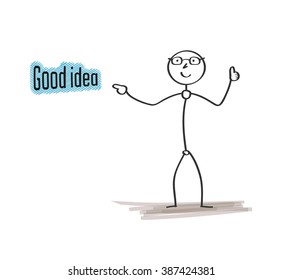 man pointing his hand to text Good idea on white background