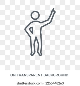 Man pointing icon. Trendy flat vector Man pointing icon on transparent background from People collection. High quality filled Man pointing symbol use for web and mobile