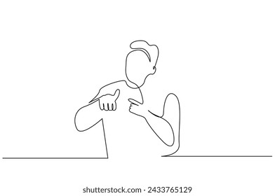man pointing index finger showing opening getting excited one line art design