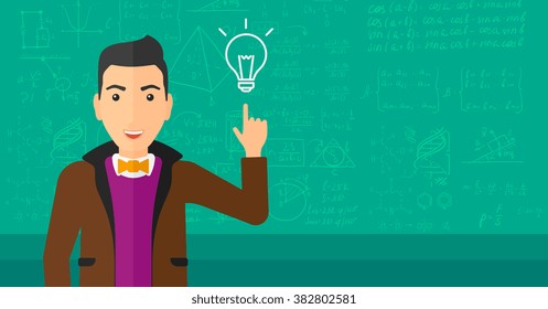 Man pointing at light bulb.