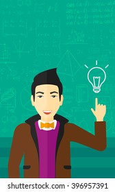 Man pointing at light bulb.