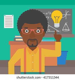 Man pointing at light bulb.