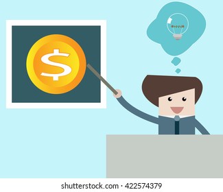 man pointing to money